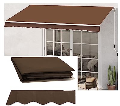 Generico Tendalino Parasole Impermeabile e Resistente per Esterni – Tessuto di Ricambio per Tenda da Sole Retrattile per terrazze, Giardino, Negozi – Poliestere Traspirante (Marrone, 4,8 x 2,9 m)