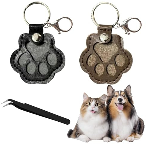 Hundehaar-Sammler Schlüsselanhänger mit Druckknopf – Leder-Anhänger zur Tierhaar-Aufbewahrung als Haustier-Memory Erinnerungsbox, Fell-Andenken, hängende Pfote Design（Schwarz+Braun） (Klein) (S)
