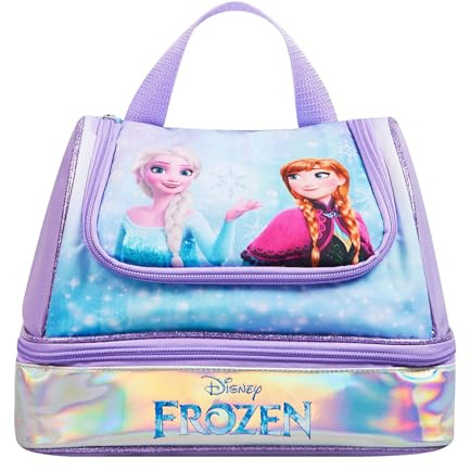 Disney Sac à déjeuner isotherme pour fille La Reine des Neiges - Sous licence officielle - Avec imprimé Elsa et Anna - Base holographique - Double compartiments - Poignée de transport facile - Violet