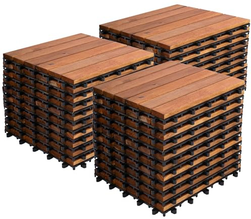 Bliss Outdoors Acacia Interlocking Deck Tiles, 6-Slat, Natural, Set of 30