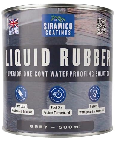 Siramico Coatings Liquid Rubber Roof Coating | Instant Leak Seal Technology I Quick Drying, One Coat Waterproofing Sealant | Black, Grey & Clear (Grey, 500ml)