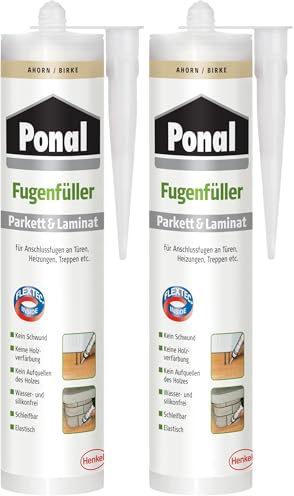 Ponal Parkett & Laminat Fugenfüller Ahorn, elastische Fugenmasse für Anschluss- und Dehnungsfugen, lösemittel-, wasser- und silikonfreie Dichtmasse, 1x280ml Kartusche, Ahorn/Birke (Packung mit 2)