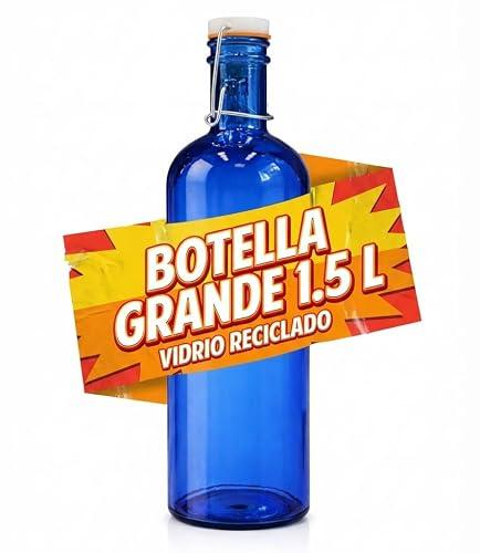 Viste-lo Botella Cristal Vidrio Reciclado Con Tapón Hermético Amarre Metálico Ecológica Resistente Para Agua Zumo Bebidas Frías Uso Diario Lavavajillas Oficina Hogar Cocina Exterior (AZUL)