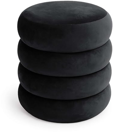 AKORD Sitzhocker aus Samt mit Stauraum SNUGGO 42 cm, Fußstütze Rund, Polsterhocker für Schminktisch, Schlafzimmer, Wohnzimmer Möbel, Make-up-Hocker, Gepolstert, Schwarz