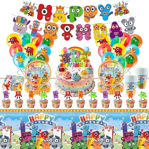 95PCS Birthday Decoration, Party Decorations with Plates Cups Balloons, Tableware Party Supplies for 10 Guests for 10 Guests
