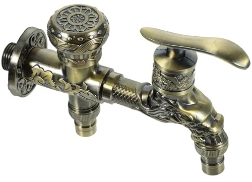 HOMOCONO Rubinetto Vintage a Parete in Lega di Zinco Doppia Uscita, Rubinetto Anticato per Lavatrice e Lavabo da Bagno, Accessorio Funzionale per Lavanderia e Fontana Esterna Stili multipli