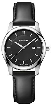 Wenger Herren-Armbanduhr City Classic, Schweizer Quarzuhrwerk, Edelstahl und Leder, Casual