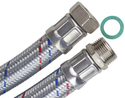 SFX® Panzerschlauch 50cm DN19-3/4 Zoll ÜM x 3/4 Zoll AG Solar Heizung Wärmepumpe Stahldraht Umflechtung Flexschlauch 500mm