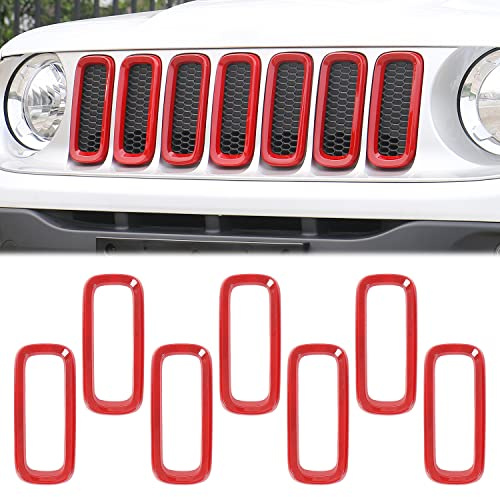 JeCar Inserti griglia anteriore per Jeep Renegade Unlimited 2016-2017 ABS rosso (confezione da 7)