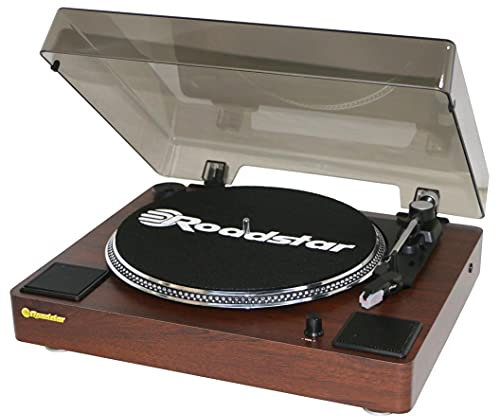 Roadstar TT-260SPK Giradischi 3 Velocità 33/45/78 Giri, Altoparlanti Integrati, Uscita audio RCA, Ingresso AUX, Arresto Automatico, Vintage, Legno