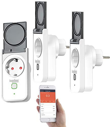 Luminea Home Control Messsteckdose: 3er-Set WLAN-Outdoor-Steckdosen, App, Sprachsteuerung, 16 A, IP44 (Zeitschaltuhr mit App Outdoor, Smarte WLAN Outdoor Steckdose, Weihnachtsbeleuchtung)