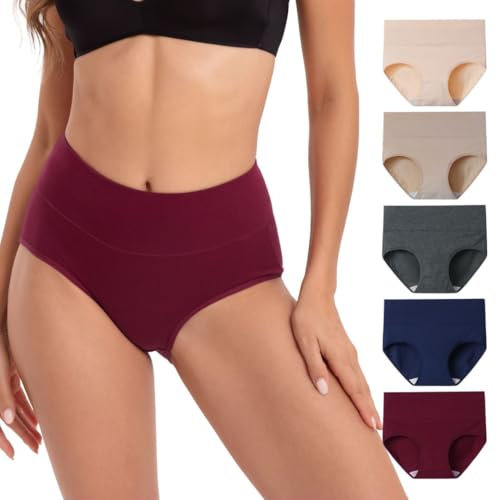INNERSY Culotte Taille Haute Femme Confortable Slip Maxi Post Partum Shorty Coton Élastique Lot de 5 (S, Automne Profond)