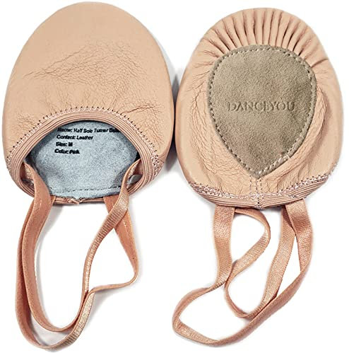 DANCEYOU Halbsohlen Ballettschuhe Pirouette Tanzschuhe Schläppchen Gymnastikkappen aus Leder für Mädchen Kinder Damen Rosa L