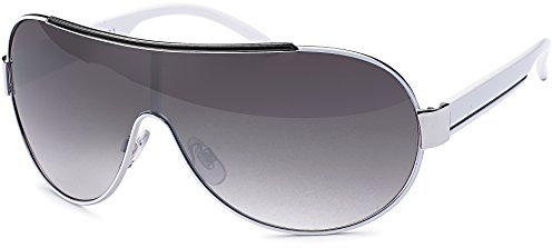FEINZWIRN Sonnenbrille mit Monoscheibe und Verlaufsglas Damen Herren unisex (weiss-smoke)