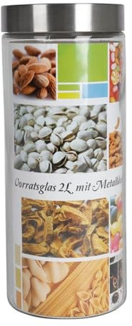 BURI Bocal en verre avec couvercle en métal - 2 l