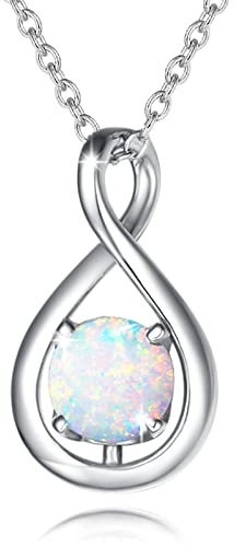 FANCIME 925 Sterling Silber Halskette Damen Infinity Anhänger Geburtsstein Kette Opal Oktober Geburtsstein Schmuck Geschenk für Mutter Frauen