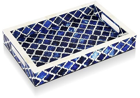 Handicrafts Home Moroccan Pattern Inspired Decorative Trays 12x8 - Chic Blue Centerpiece, Versatile Ottoman Tray for Modern Home Decor, Artistic Kitchen Serving Tray, Ideal Tray for Living Room