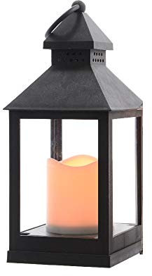 Black LED Candle Lantern Lumineo 24cm Indoor Battery Operated Timer Flame Effect