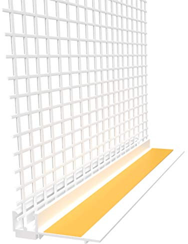60m doitBau Anputzleiste 9mm mit Gewebe und mit Schutzlippe 30 Stab je 2m Armierungsgewebe Dichtlippe Lippe Apuleiste Fenster Laibung Profil