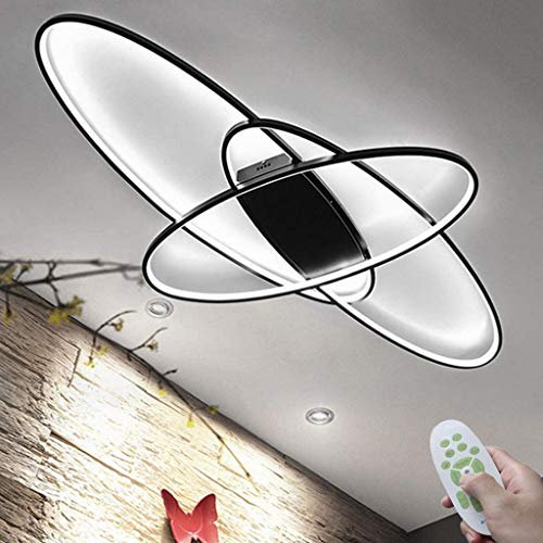 LED Deckenlampe Kreativität Oval Deckenleuchte Modern Dimmbar Deckenlicht 3000K-6000K Acryl Mit Fernbedienung Wohnzimmer Restaurant Schlafzimmer Beleuchtung Innenleuchte,Schwarz,ø95CM*46W…