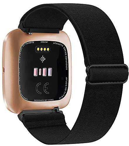 Vancle Elastische Armband Kompatibel für Fitbit Versa Armband/Fitbit Versa 2 Armband, Verstellbares Nylon Dehnbar Ersatzarmband für Fitbit Versa/Versa 2/Versa Lite (Schwarz)