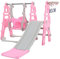 FUKEA Baby Swing Slide, 4-in-1 Toddler Slide and Swing Set with Basketball Hoop, Garden Climbing Frame, Outdoor Indoor Large Slide Swing for Toddlers Age 1-3, Kids Gift (Pink)