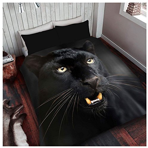 GC GAVENO CAVAILIA Premium 3D Print Animal Duvet Cover, Super Soft & Cosy Luxury Safari Bedding Quilt Set, Black Panther, Single