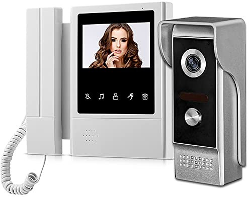 HERNAS 4.3 Video Intercom System Home Safe Doorbell, TFT Color Screen and IR Night Vision Camera, 1 Monitor + 1 Camera Waterproof Video Door Phone, Two-Way Audio, Wired Unlocking