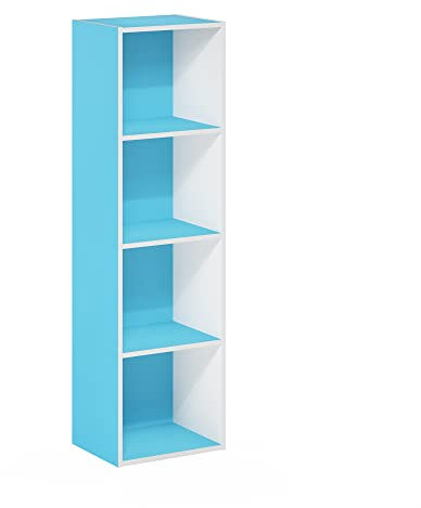 Furinno Pasir 4-stufiges Bücherregal mit offenem Regal, Hellblau/Weiß