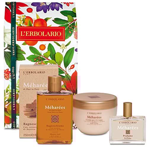 L' Erbolario - Confezione Regalo MEHAREES Corpo - in Scatola Originale - Bagnoschiuma 250 ml, Profumo 50 ml, Crema Corpo 300 ml
