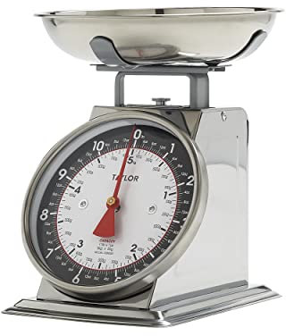 Taylor Mechanical Kitchen Weighing Food Scale with Bowl, Weighs up to 11lbs, Measures in Grams and Ounces, Food Scales for Kitchen, Black and Silver