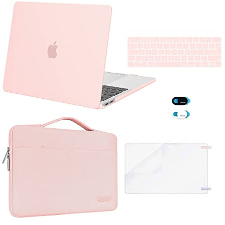 MOSISO Compatible with MacBook Pro 13 inch Case M2 M1 2025 2024 2023-2016 A2338 A2289 A2251 A2159 A1989 A1706 A1708, Hard Shell Cover&Bag&Keyboard Skin&Webcam Cover&Screen Protector, Chalk Pink