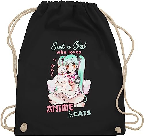 Shirtracer Turnbeutel Rucksack - Geschenke - Just a girl who loves anime & cats - Unisize - Schwarz - Anime Merchandise
