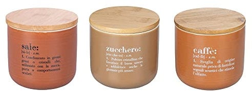 Villa d'Este Home Tivoli 5912137 Set 3 barattoli Sale, Zucchero e caffè 500 ml, in New Bone China, Coperchio in Bamboo Victionary, Marrone, Medium