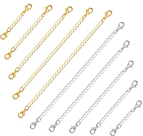 anezus Kettenverlängerung für Halsketten, 10 Stück Schmuckverlängerungen für Halsketten, Edelstahl-Kettenverlängerungen für Halsketten, Armband und Fußkettchen (Verschiedene Größen