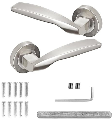 Decoranddecor Brushed Chrome Door Handles Lever On 54mm Rose Alloy Modern Design