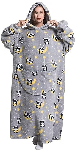 Ancokig Übergroße Tragbare Decken Hoodie Sweatshirt für Damen Herren,Warme Flauschige Übergroße Hoodie Sweatshirt mit Riesen-Taschen (Panda)