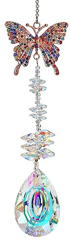 H&D HYALINE & DORA Kristall Schmetterlings Strass Sonnenfänger Fenster Hängeornament, Glas Sonnenfänger für Windows Regenbogen Maker Dekoration für Zuhause