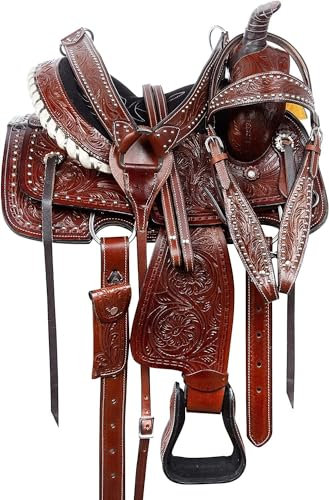 SHOWMEN CRAFT Premium Leder Western Barrel Racing Trail Reitsattel – rutschfester Westernsattel mit natürlichem Griff, 14