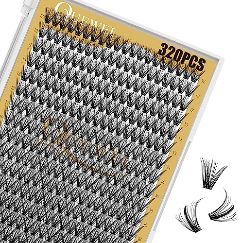 320Pcs Individual Lashes QUEWEL Cluster Lashes 40D D Curl MIX12-18mm Individual Lash Extension Lash Clusters DIY Eyelash Extensions For Home Use (40D 0.07D MIX12-18mm)