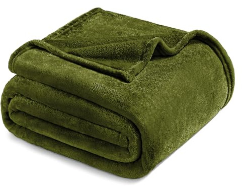 Exclusivo Mezcla Kuscheldecke Fleecedecke 150 x 200 cm Decke Sofadecke | für Bett und Couch, Superweich, Warm, Wohndecke, Bettüberwurf, Ganzjahreszeit, Plüsch, Leicht, Olivgrün