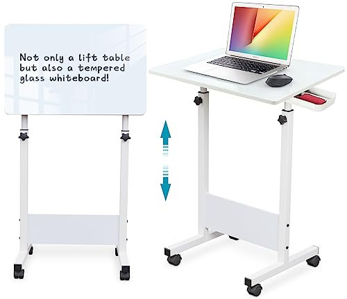 KOUPA Höhenverstellbarer Stehpult, beschreibbarer Schreibtisch aus gehärtetem Glas mit Radiergummi, 360° drehbar, 78.7 cm, weiß (verstellbare Höhe: 81.3–119.4 cm)
