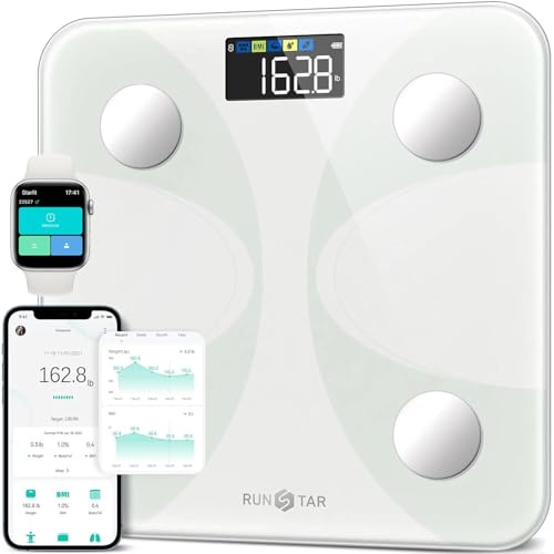 RunSTAR Balance pese Personnes pour poids et masse grasse, Précise avec grand écran, 13 Données corporelles, Appli connectée, Admissible, Blanc