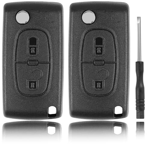 Betterher 2 Piezas Carcasa Mando Llave del Coche 2 Botones compatbile con Peugeot 207 307 407 607 206 306 308 806 y Citroen C2 C3 C4 C5 C6 - La Cuchilla no Tiene, con Estante de bateríaranura
