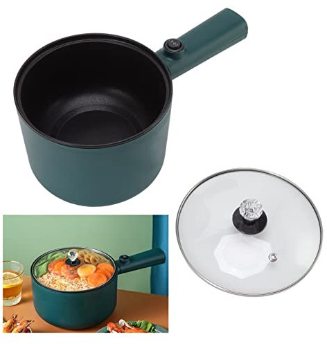 Padella Elettrica con Coperchio e Manico,1,8L Antiaderente Pentola Elettrica, 450W, 2 modalità di Temperatura, 6 Funzioni, Manico Lungo, Pentola Elettrica da Cucina, per friggere, cuocere a Vapore