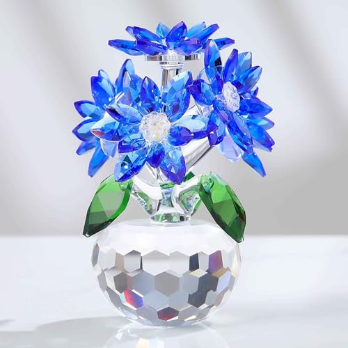 Crystal Blue Daisy Bouquet Regali per le Donne Floreali Collezionabili Figurine Fiori di Vetro Ornamenti per la Decorazione Della Camera Chritsmas