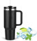 JFABL 40 oz Thermobecher mit Strohhalm und Henkel, Doppelwandiger Edelstahl Vakuum Kaffeebecher mit Deckel, Autobecher Tumbler Isolierbecher mit Griff für Heißer und Kalter Getränke,1182 ml (Schwarz)
