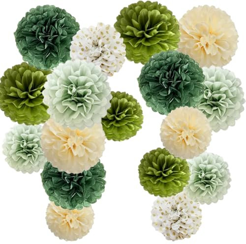 17 Stück Pompons Deko Salbeigrün Party Deko Olivgrün Creme Seidenpapier Pom Poms für Salbei Geburtstag Babyparty Brautparty Hochzeit Party Deko