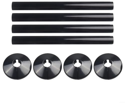 FUBESK 4Set Radiators Pipe Covers 200mm Long 15mm Pipe Plastic Cover, Snaps Installation Radiator Pipe Collars Radiator Sleeves(Black)