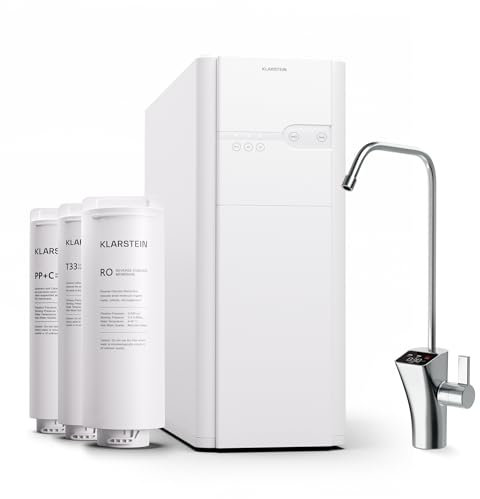 Klarstein Filtraggio Acqua per Casa, Sistema di Filtraggio Acqua 600GPD, Filtro Osmosi Inversa Acqua Potabile, Filtrazione a 5 Stadi, 3 Filtri, 99.99% di Purità, Montaggio Veloce, Sistema Osmosi